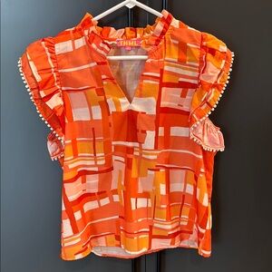 THML Women's Vibrant Orange and White Blouse